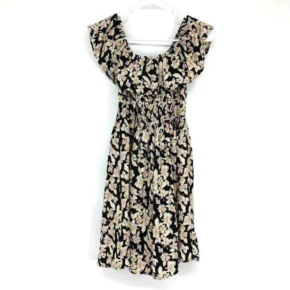 Xhilaration Dress Black Floral Print Off The Shoulder Mini - Picture 8 of 8
